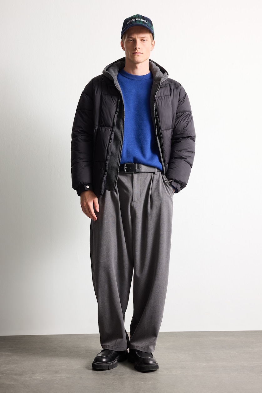 Men Black Zipper Puffer Jacket