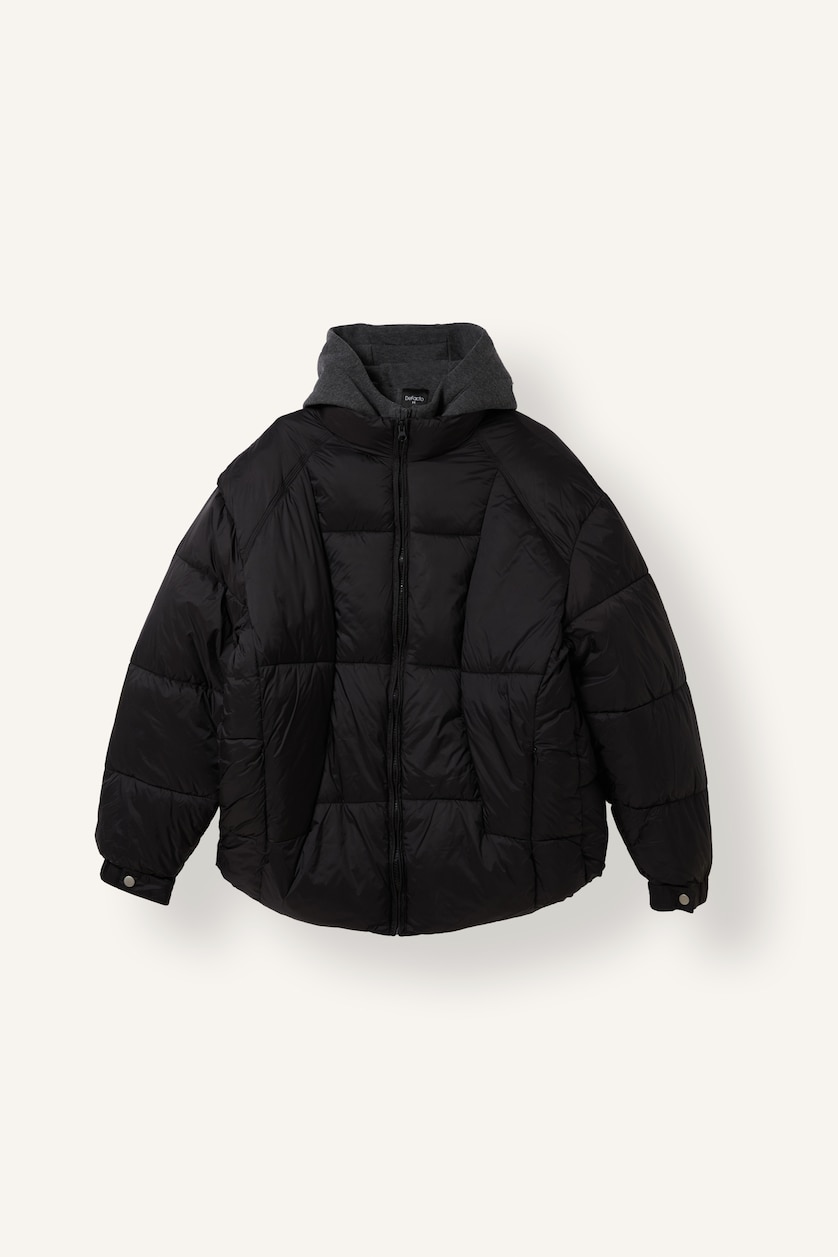 MAN Black Regular Fit Stand Collar Zip-Up Quilted Puffer Jacket