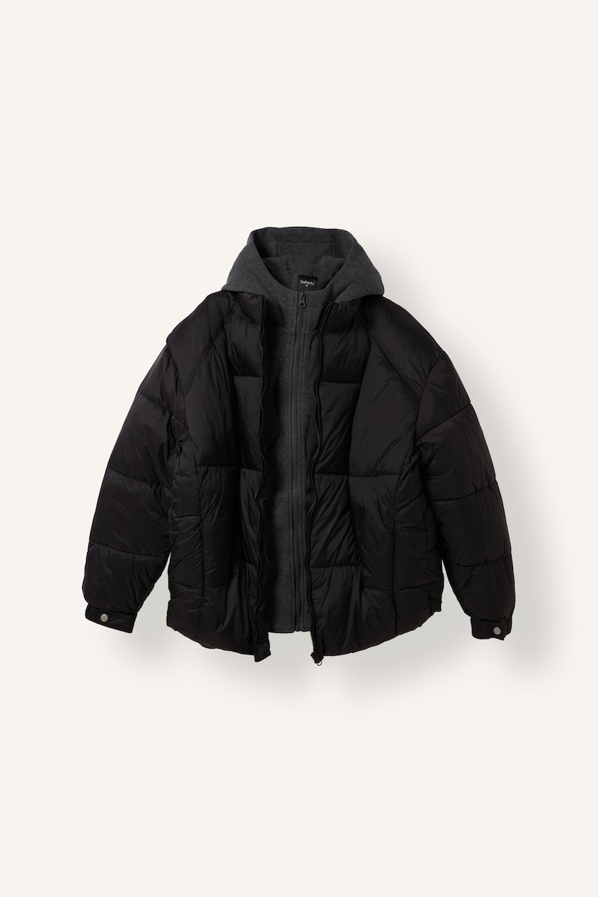 MAN Black Regular Fit Stand Collar Zip-Up Quilted Puffer Jacket