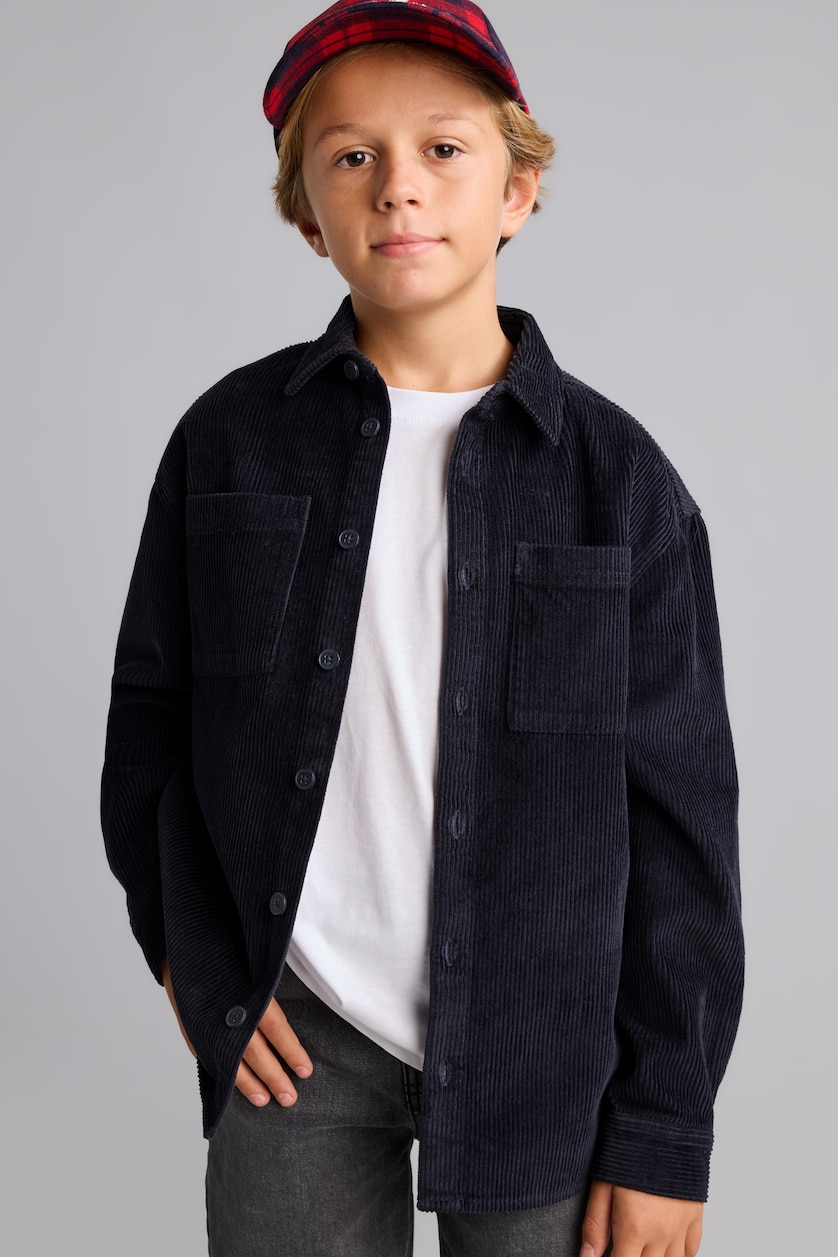 Erkek Çocuk - Genç Erkek Gri Oversize Fitilli Kadife Gömlek Erkek Çocuk