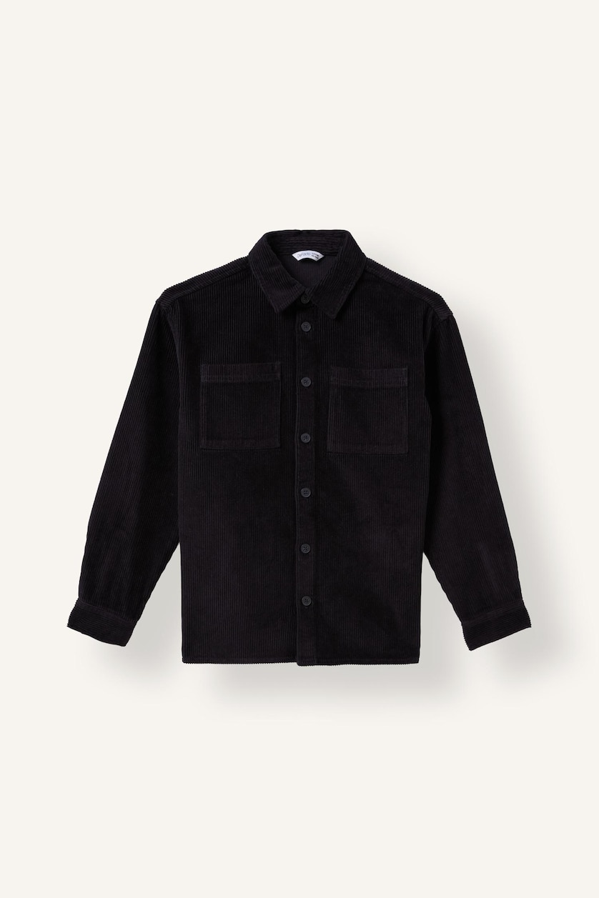 Erkek Çocuk - Genç Erkek Gri Oversize Fitilli Kadife Gömlek Erkek Çocuk