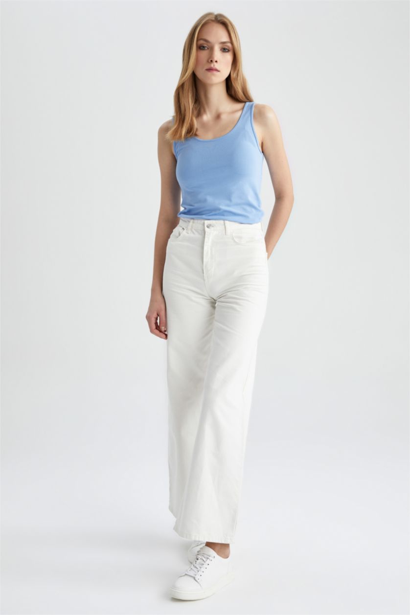 Woman Blue Slim Fit Crew Neck Singlet