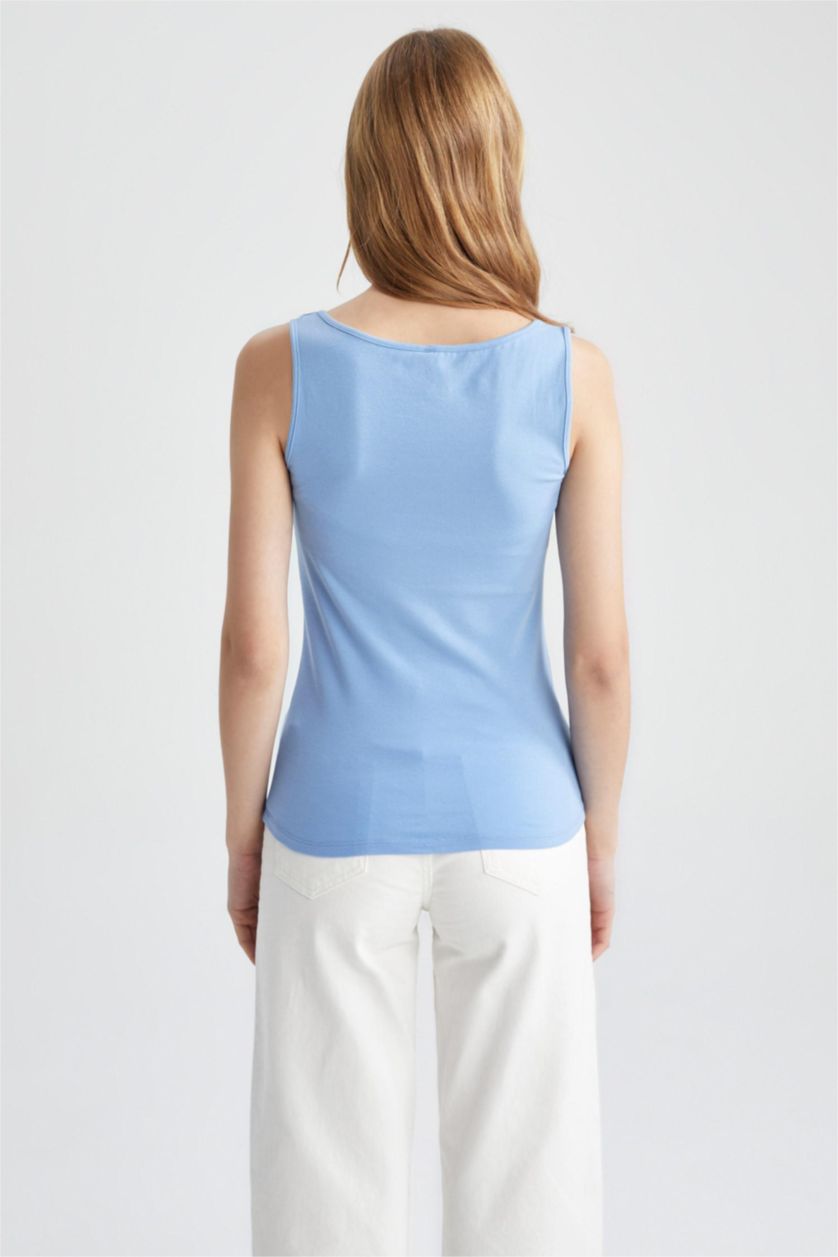 Woman Blue Slim Fit Crew Neck Singlet