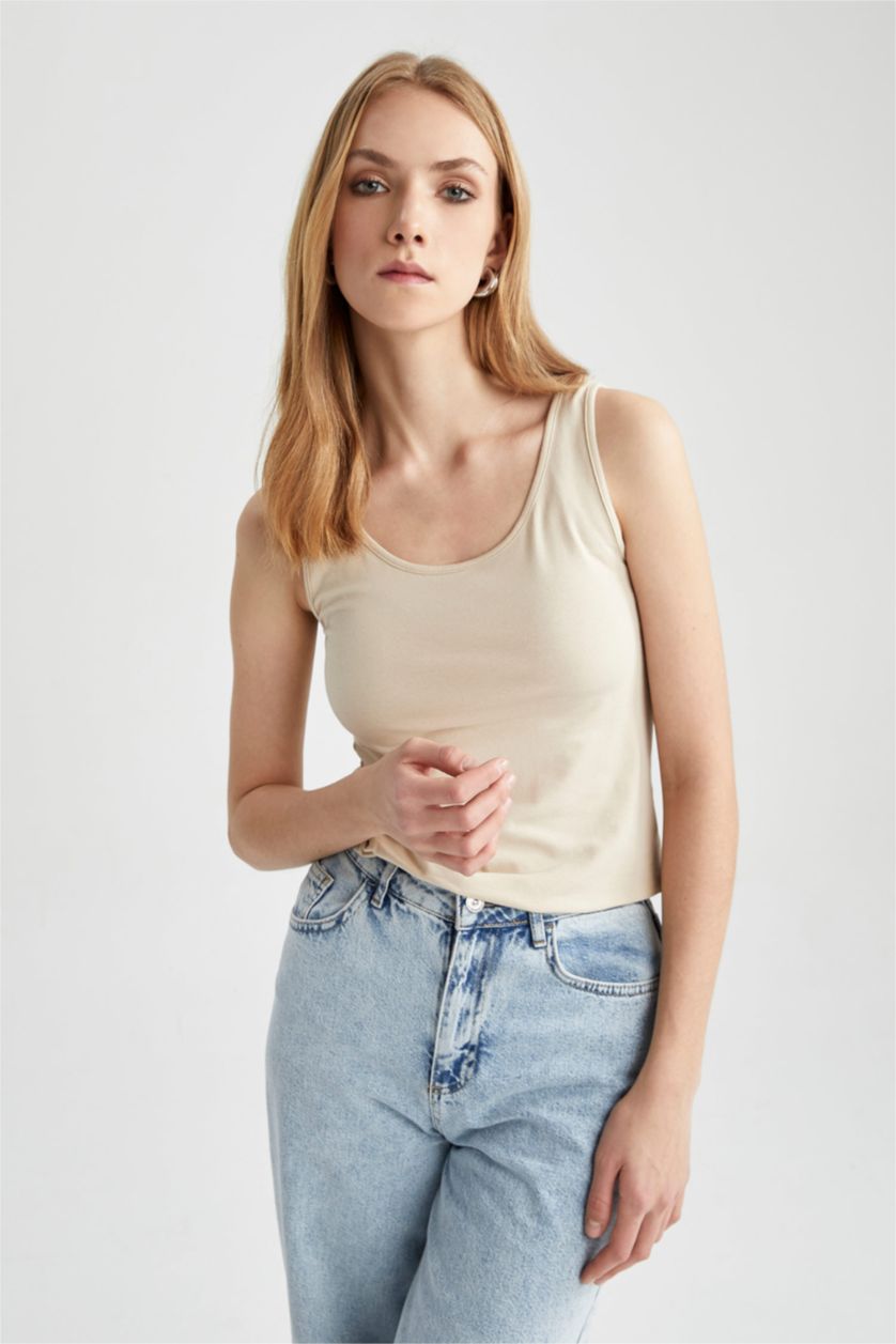 FEMME Beige Clair Athlète À Col Ras Du Cou Coupe Slim