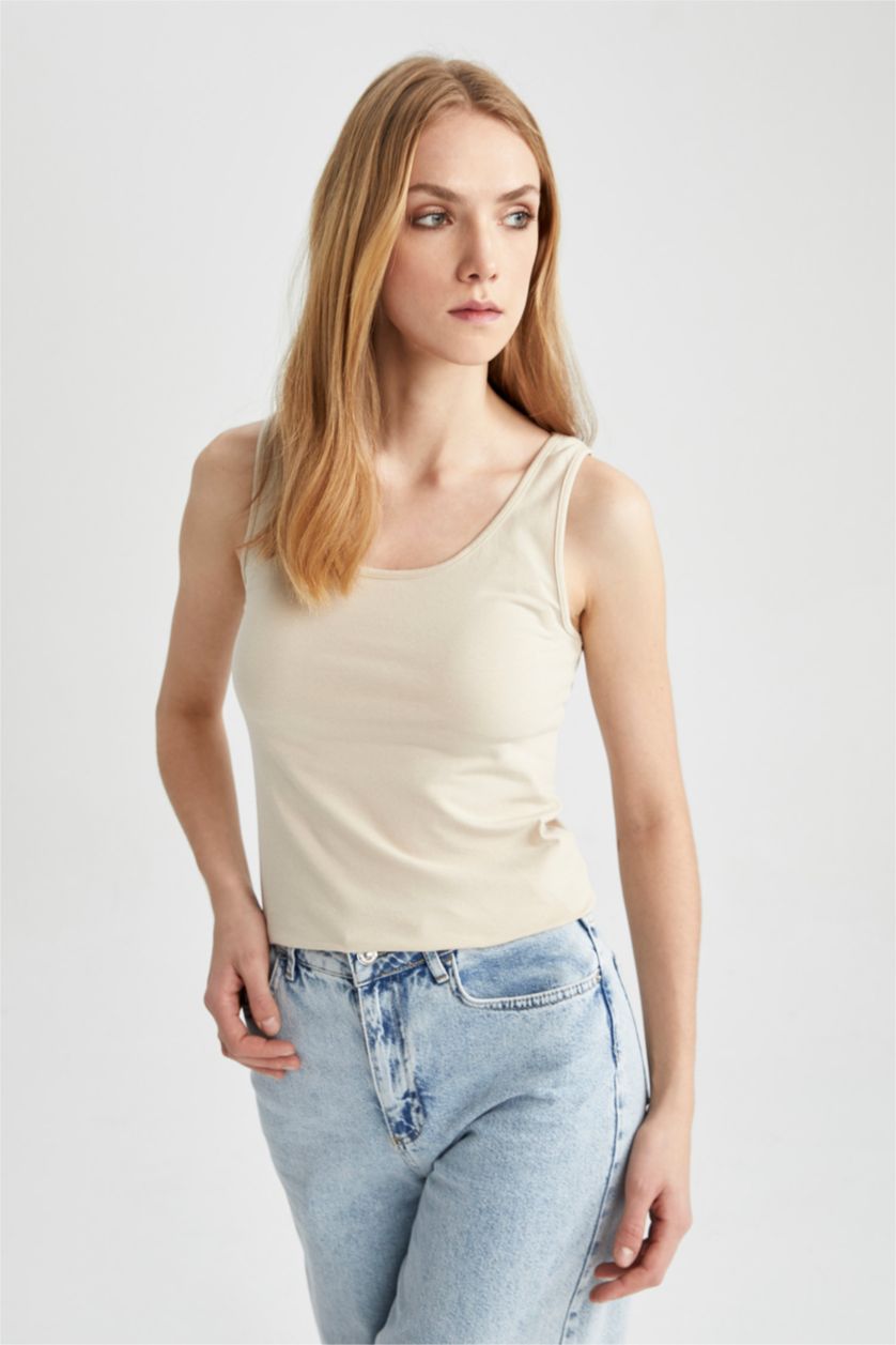 FEMME Beige Clair Athlète À Col Ras Du Cou Coupe Slim