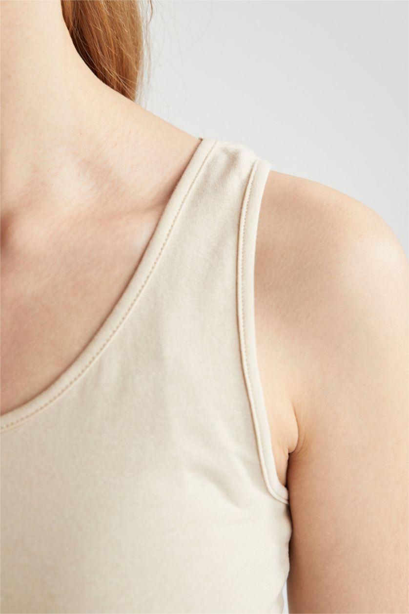 FEMME Beige Clair Athlète À Col Ras Du Cou Coupe Slim