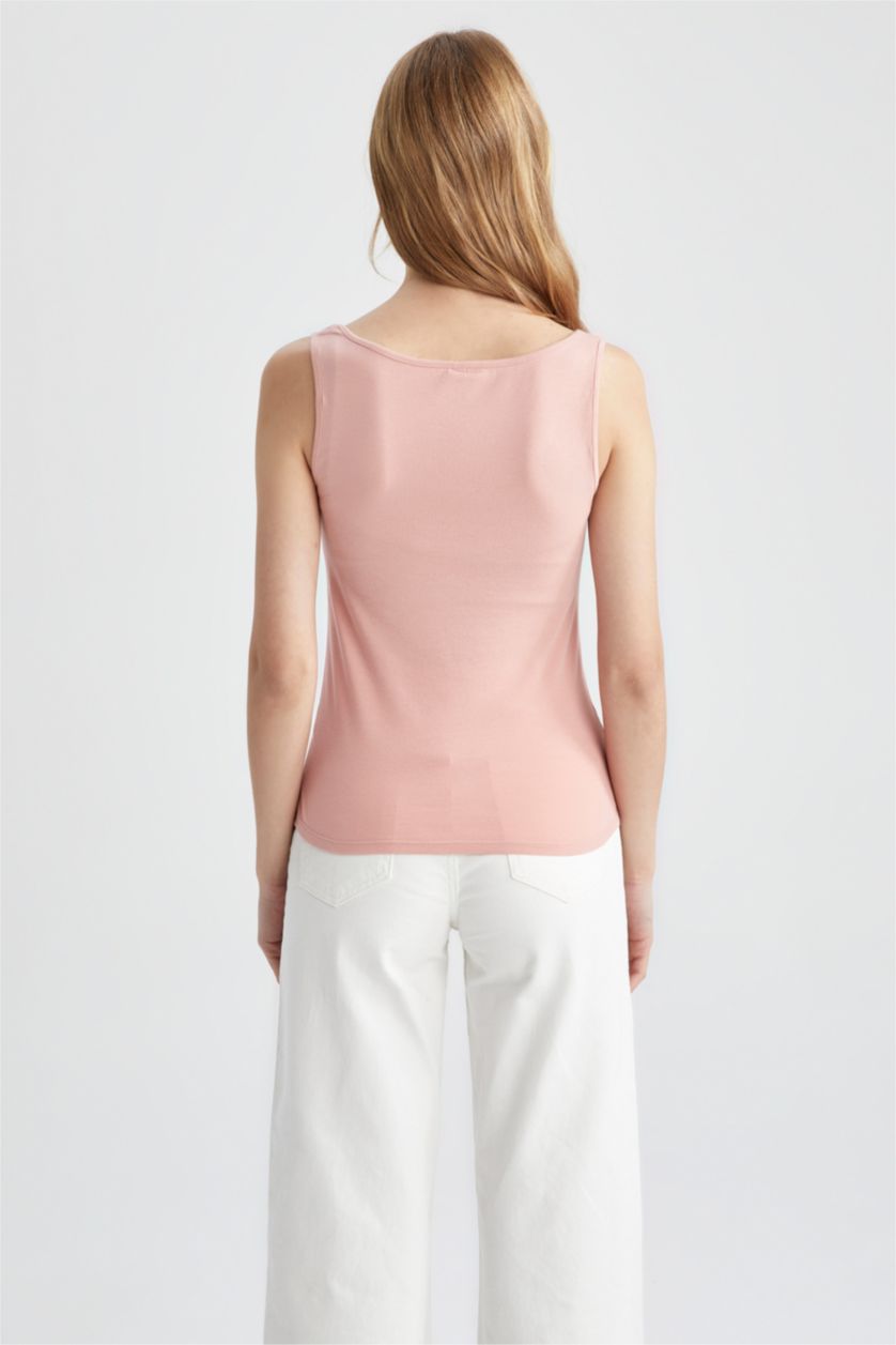 نساء وردي فاتح فانيلة سليم فيت بياقة مستديرة