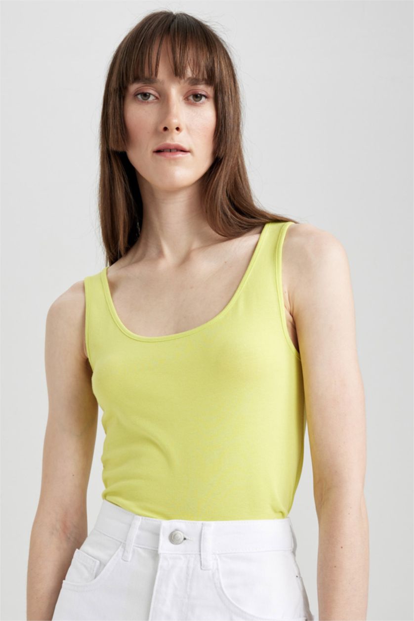 Женская Светло-зеленый Майка приталенного кроя с круглым вырезом