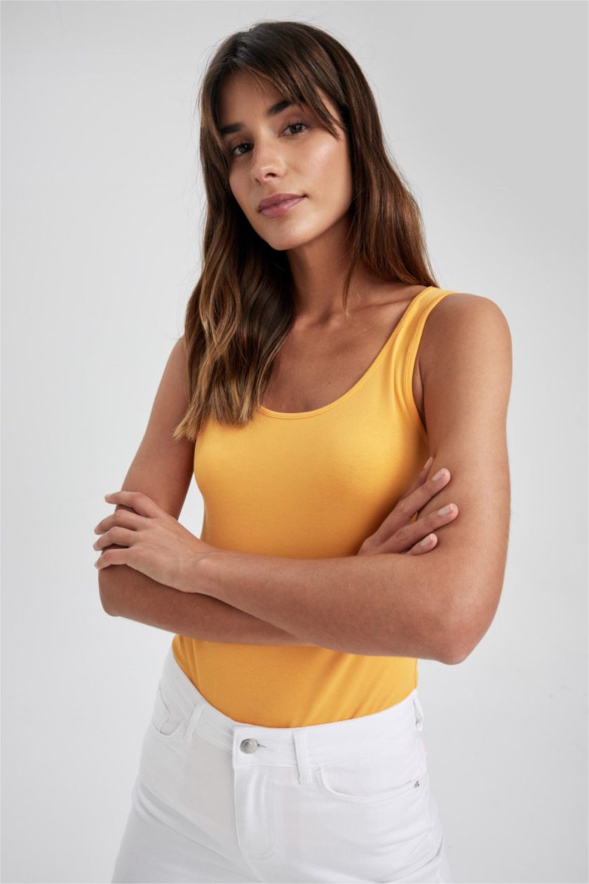 Женская Оранжевый Майка приталенного кроя с круглым вырезом