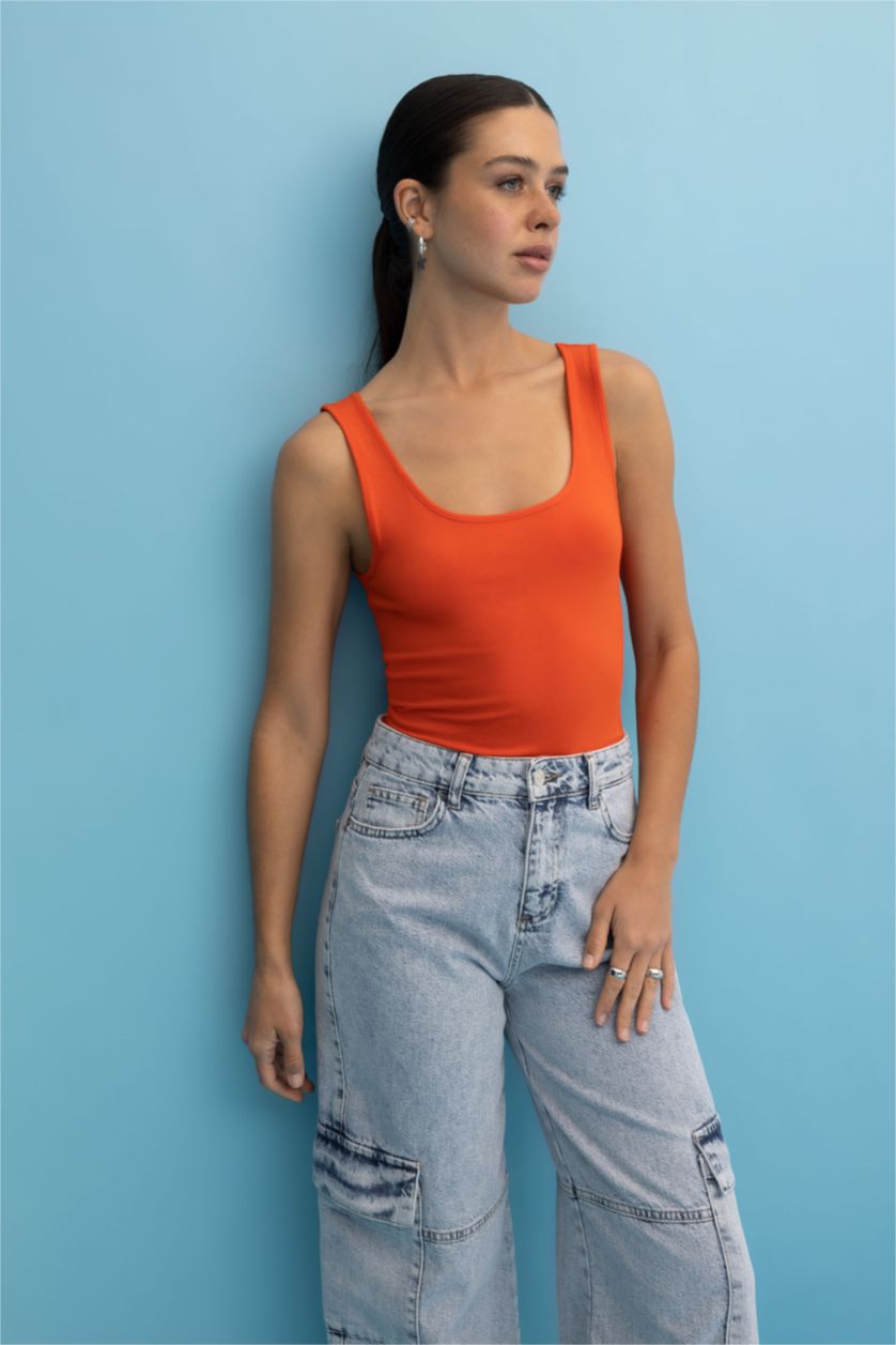 FEMME Rouge Débardeur Coupe slim raccourcie Basique Col arrondi