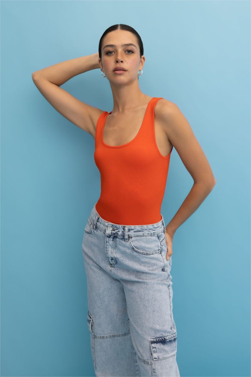 FEMME Rouge Débardeur Coupe slim raccourcie Basique Col arrondi