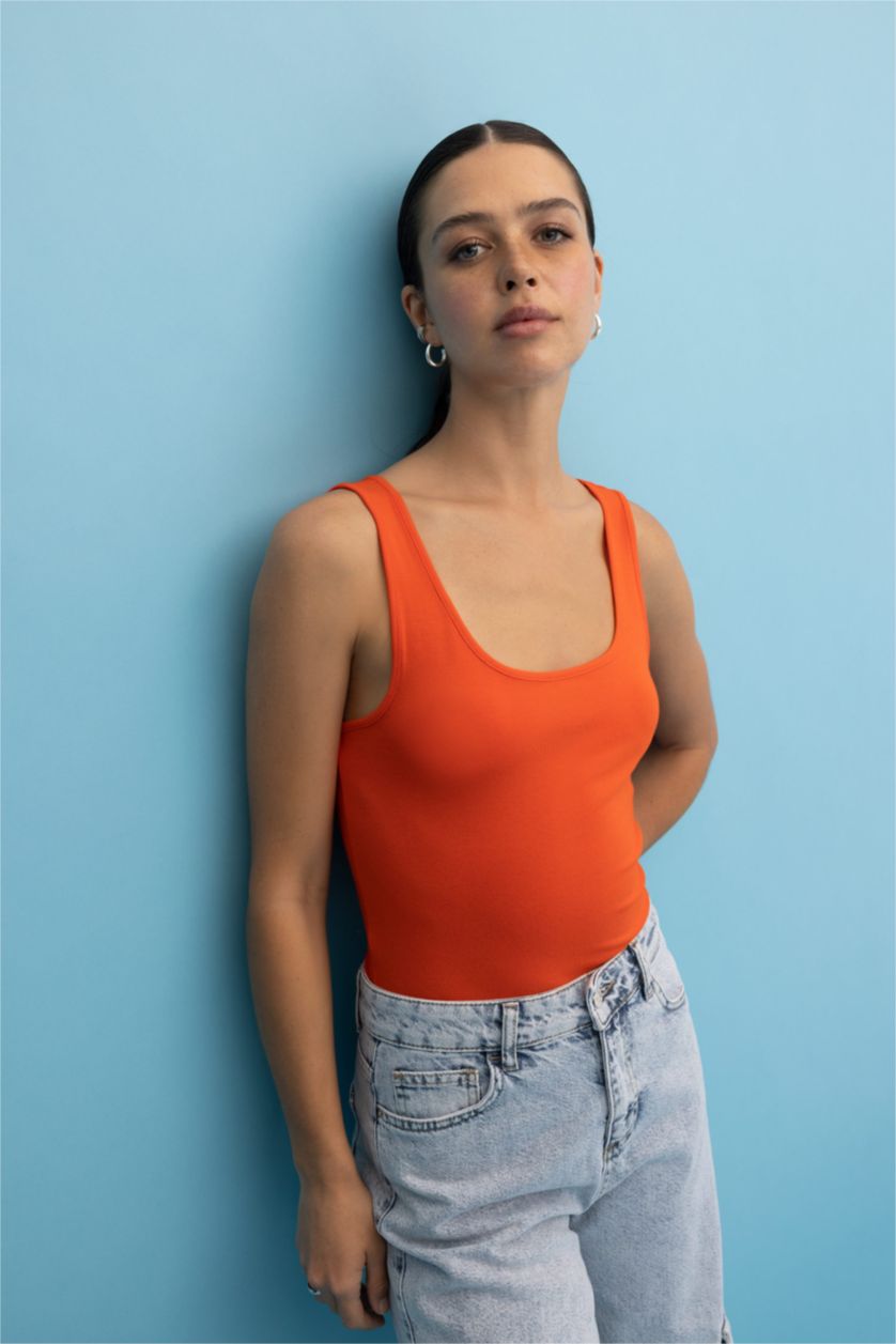 FEMME Rouge Débardeur Coupe slim raccourcie Basique Col arrondi