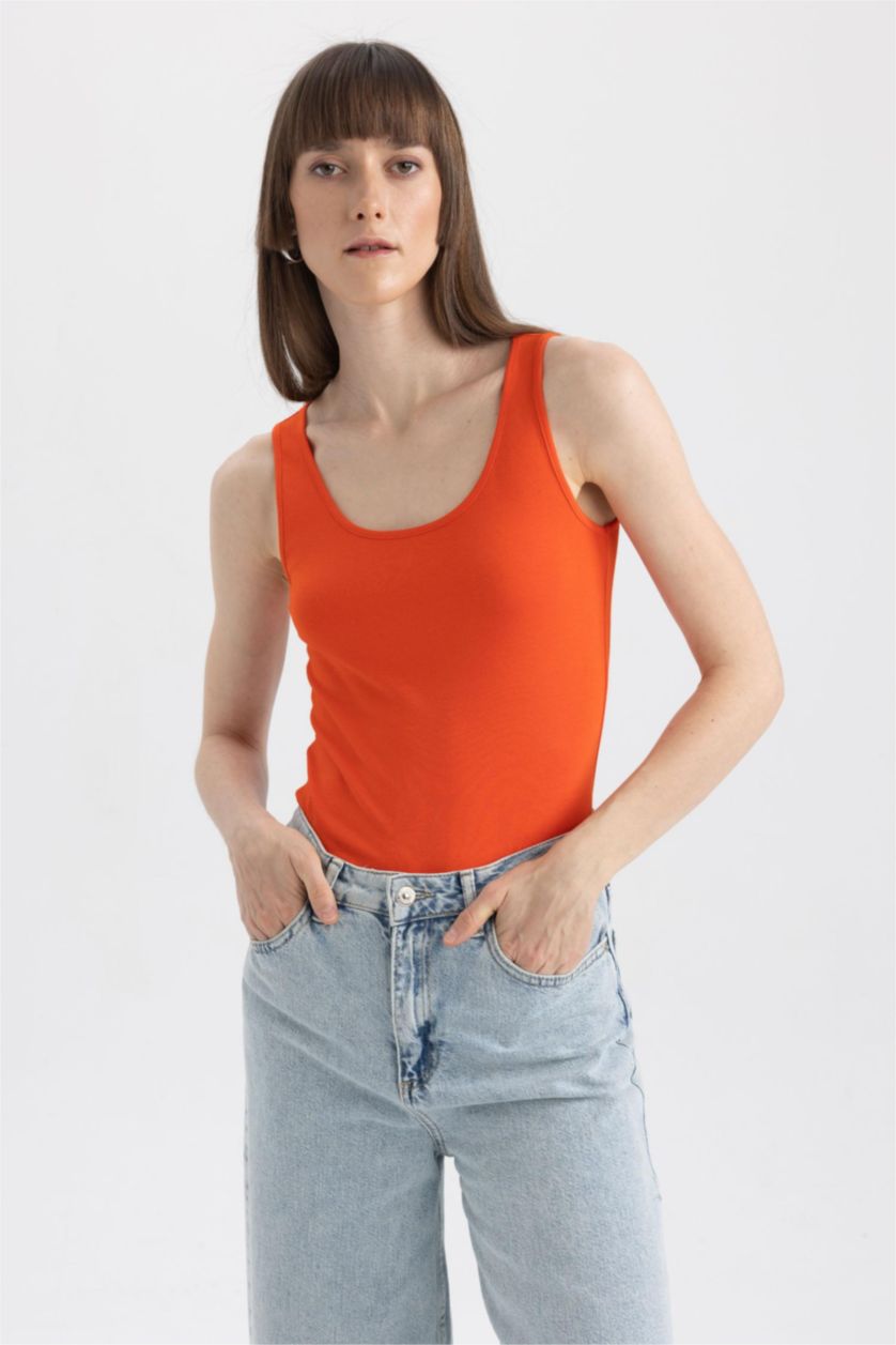 FEMME Rouge Débardeur Coupe slim raccourcie Basique Col arrondi