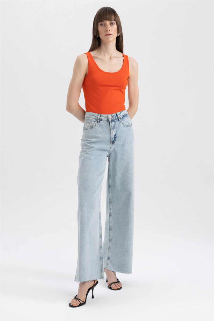 FEMME Rouge Débardeur Coupe slim raccourcie Basique Col arrondi