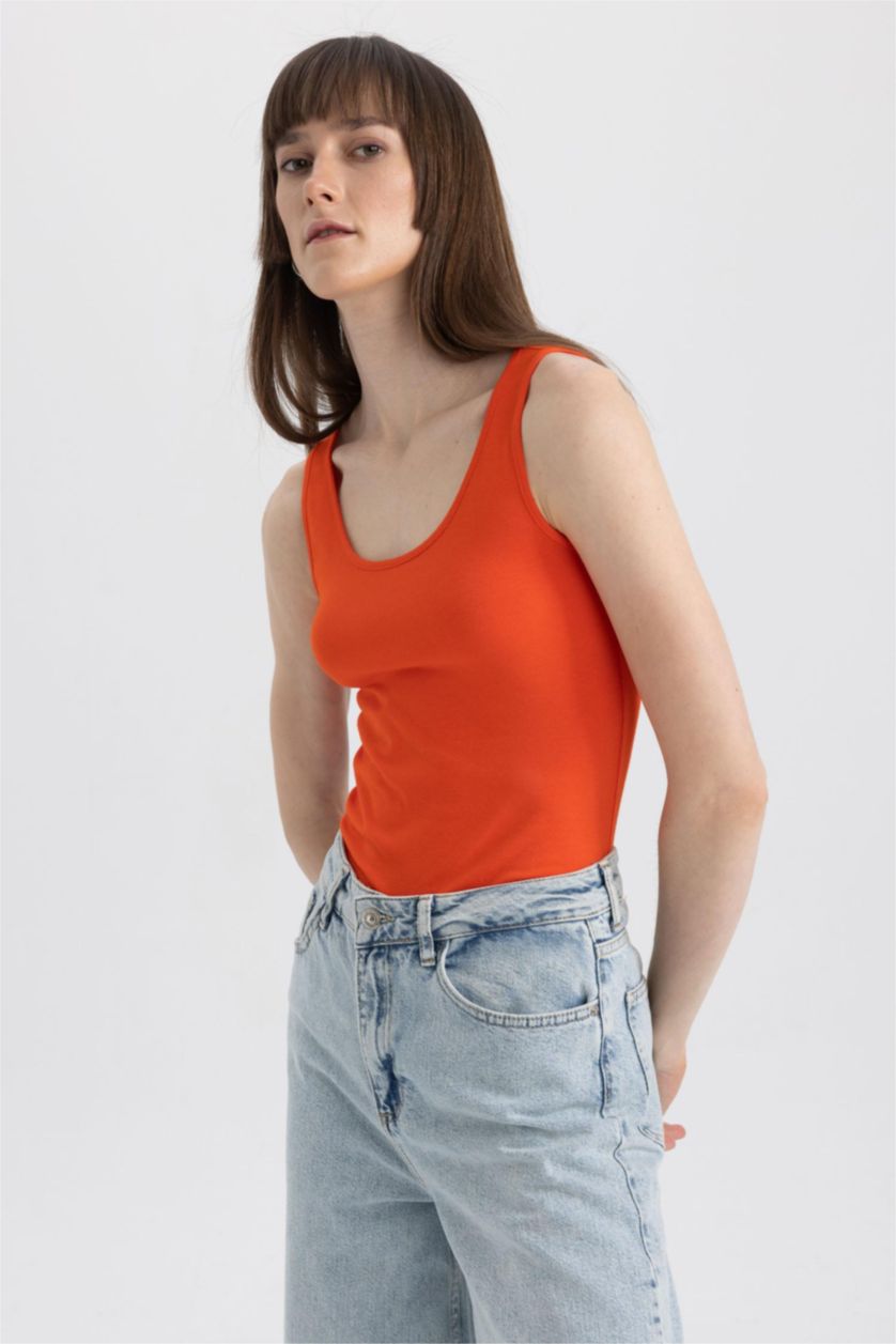 FEMME Rouge Débardeur Coupe slim raccourcie Basique Col arrondi