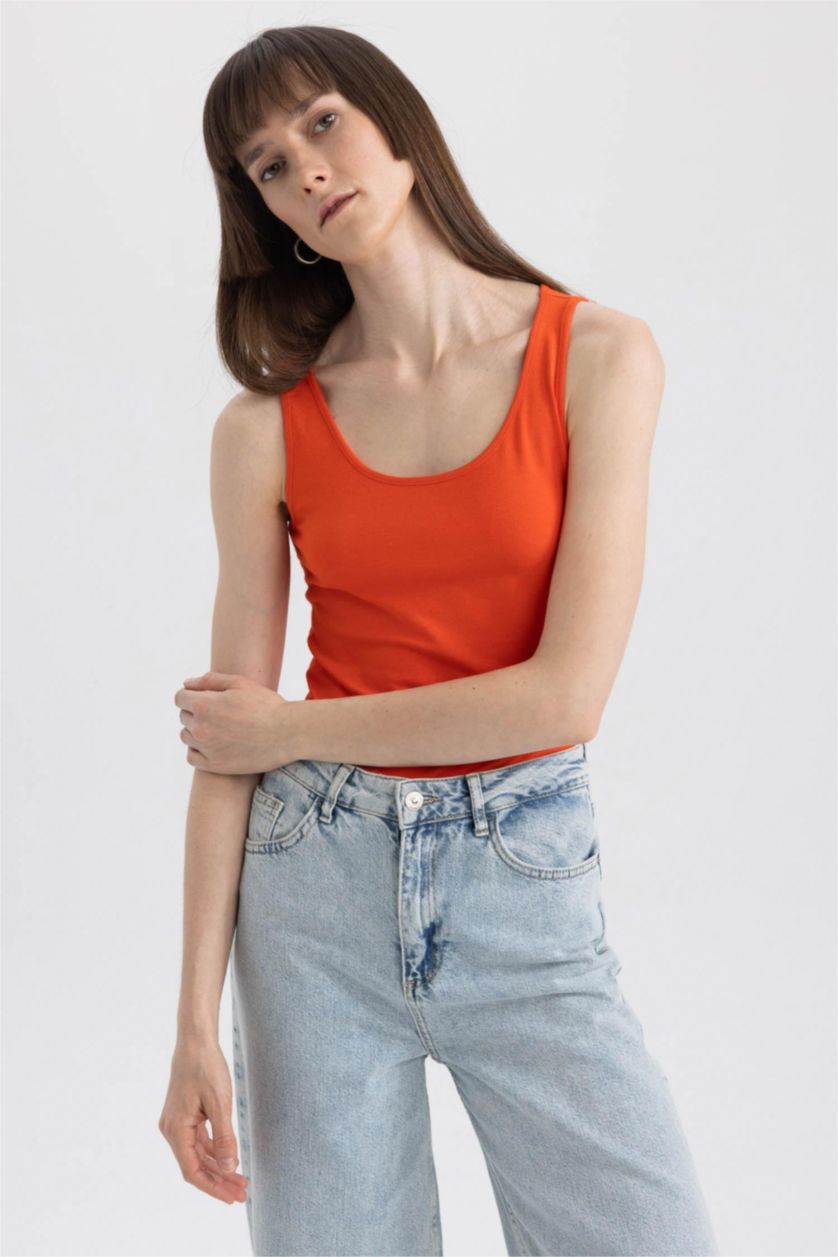 FEMME Rouge Débardeur Coupe slim raccourcie Basique Col arrondi