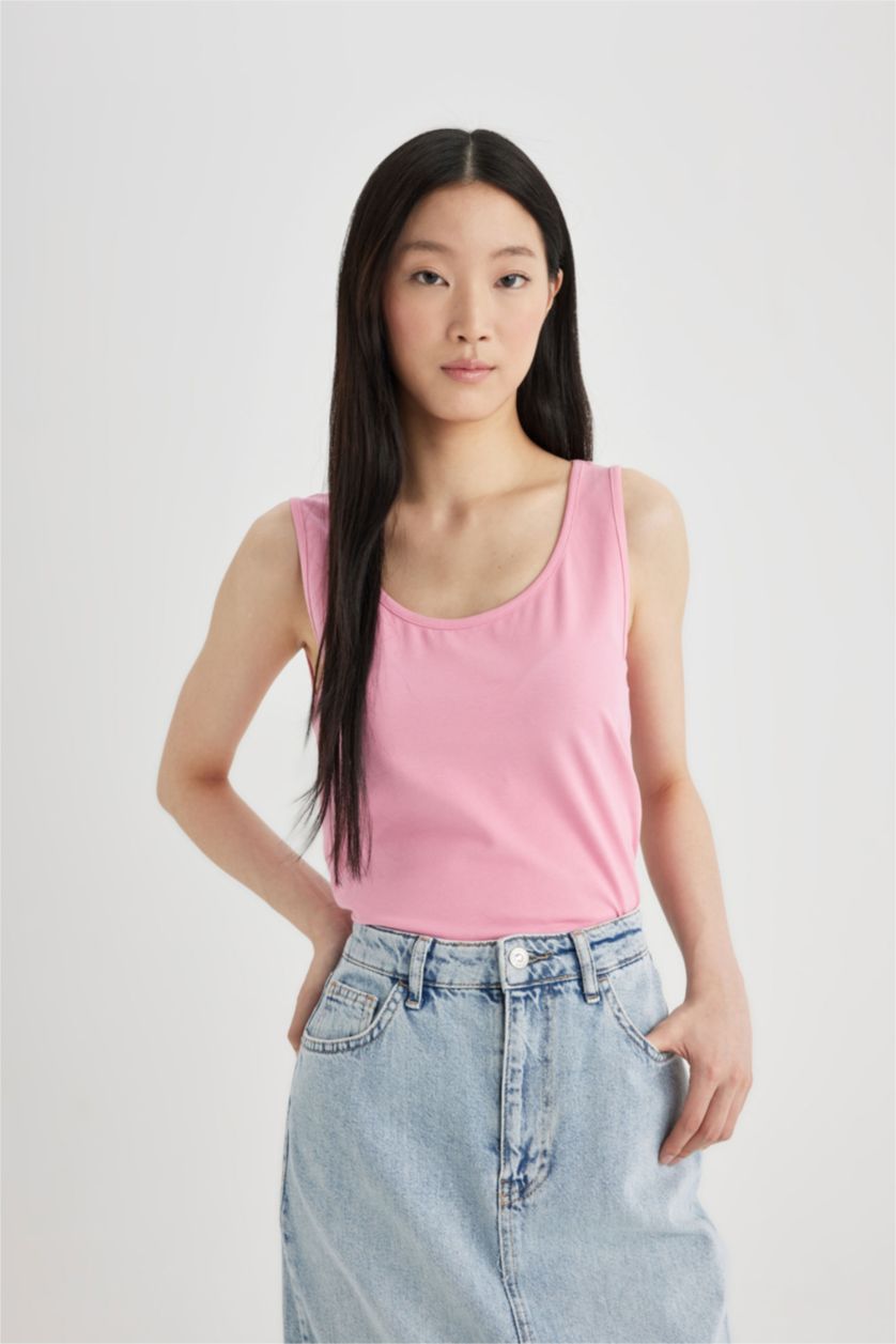 نساء زهري تانك توب سليم فيت برقبة مستديرة بدون كم