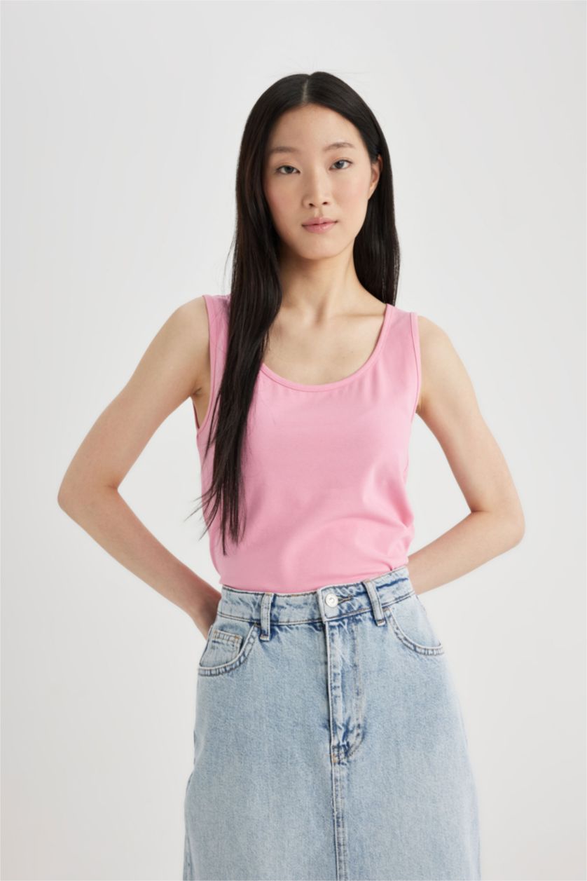 نساء زهري تانك توب سليم فيت برقبة مستديرة بدون كم