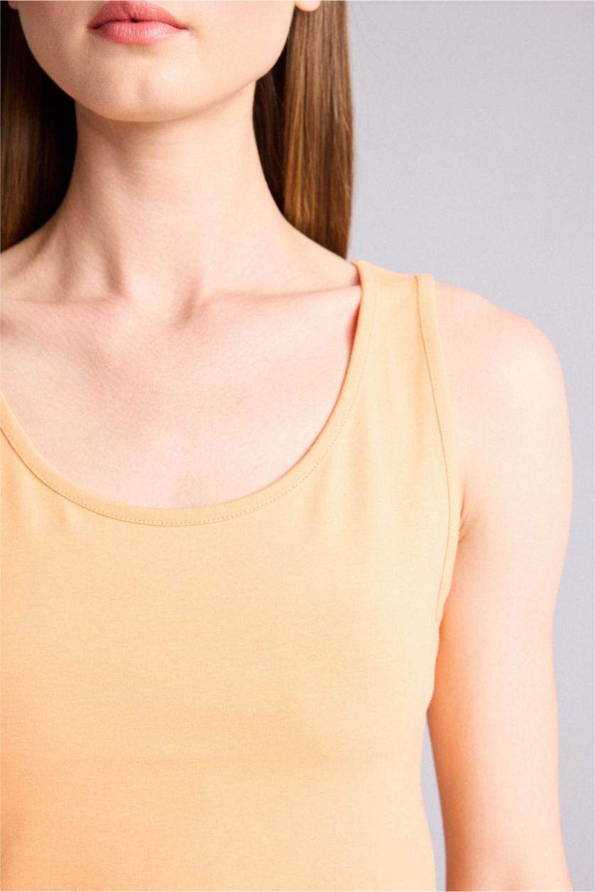 Women Salmon Slim Fit Basic Round Collar Sleeveless Tank Top
