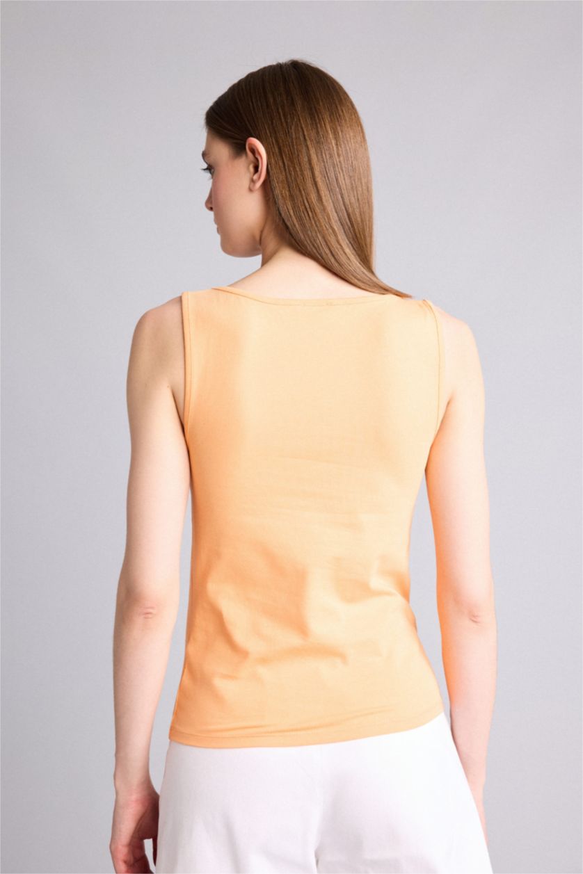 Women Salmon Slim Fit Basic Round Collar Sleeveless Tank Top