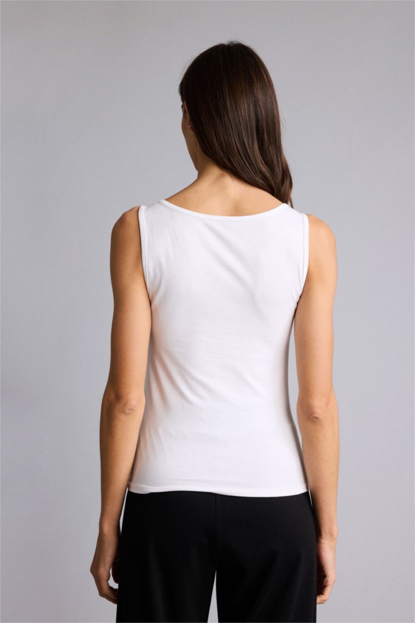 WOMAN White Slim Fit Crew Neck Sleeveless Tank Top