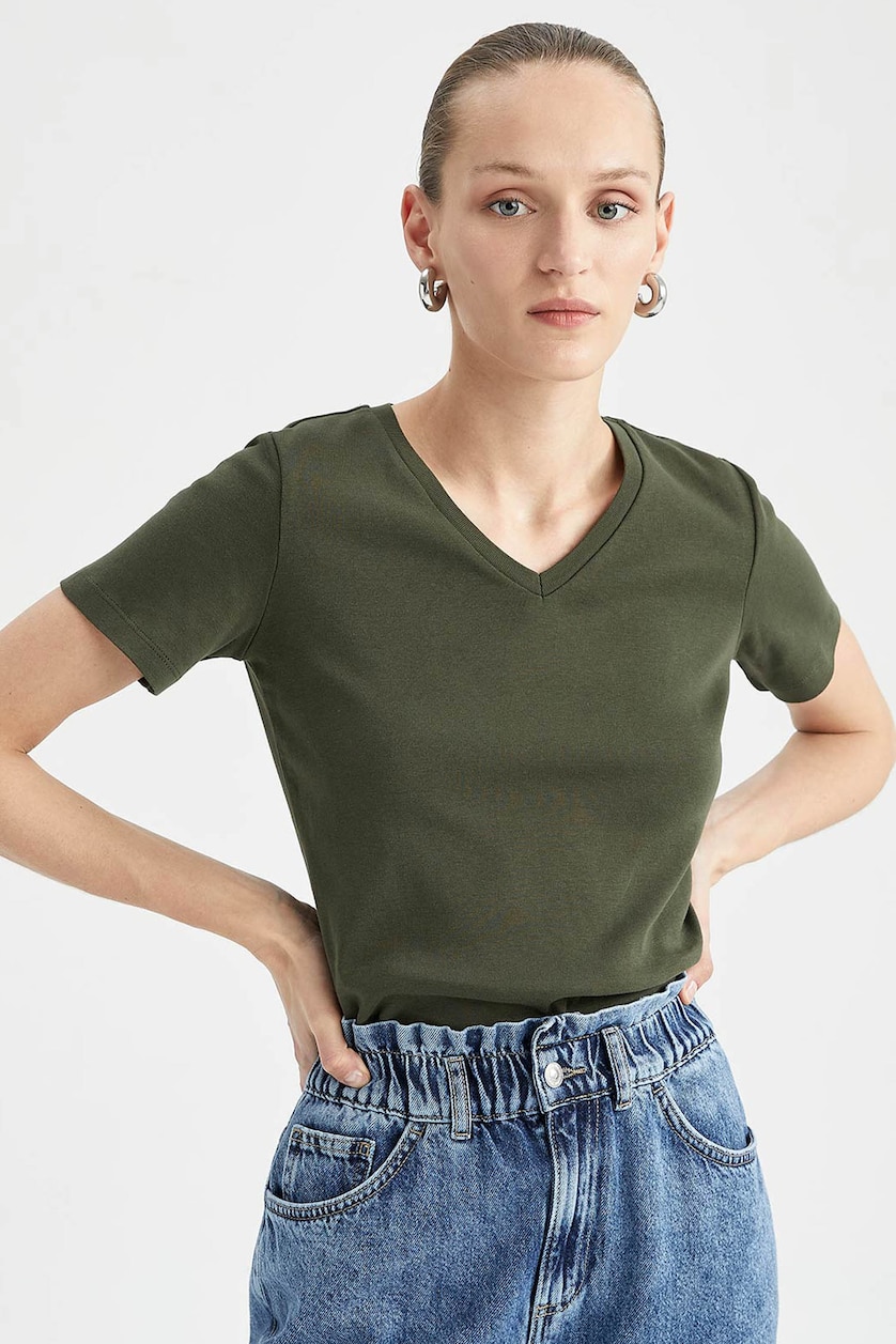 نساء كاكي غامق Slim Fit Ribana Short Sleeve T-Shirt