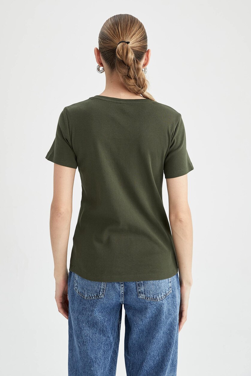 نساء كاكي غامق Slim Fit Ribana Short Sleeve T-Shirt