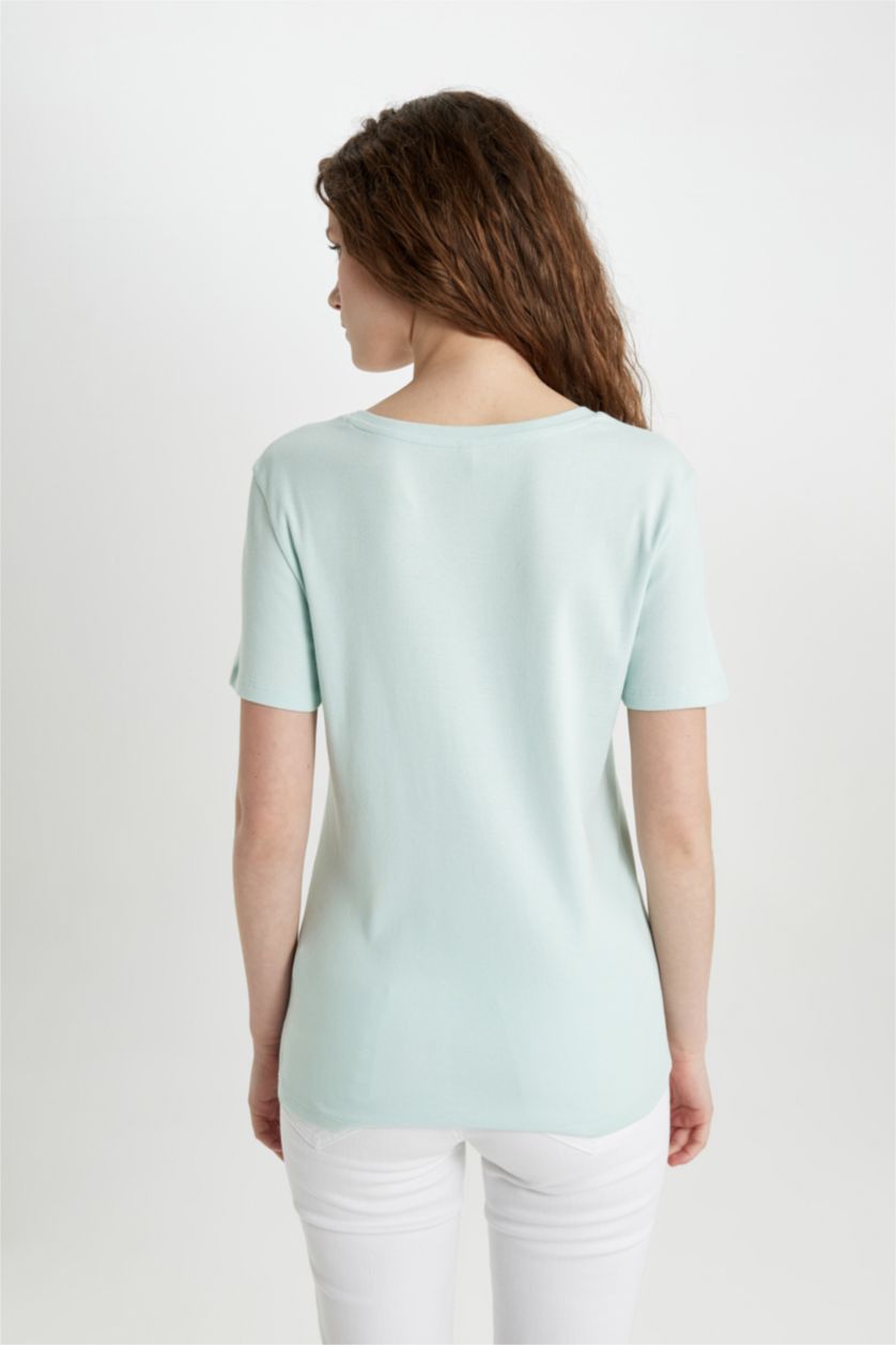 WOMAN Aqua Slim Fit V Neck Ribbed Basic T-Shirt