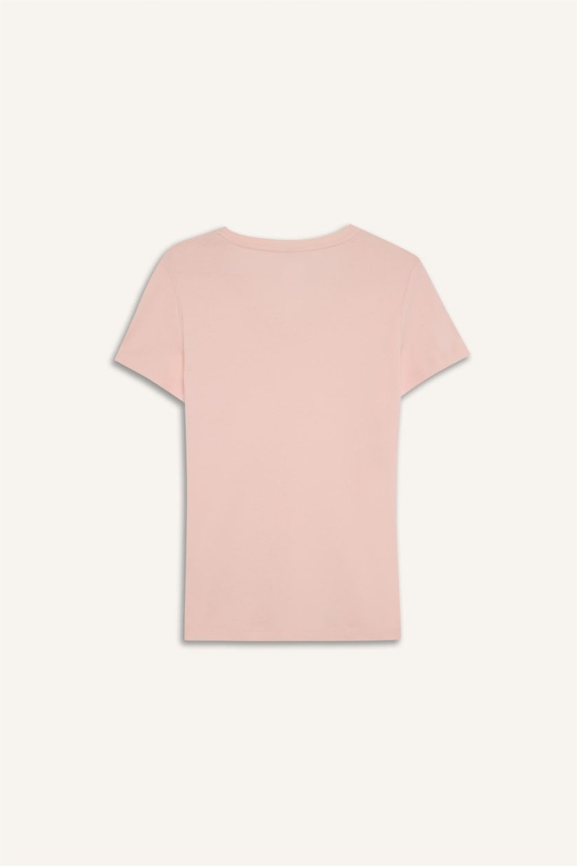 نساء زهري فاتح تيشيرت بيزك سادة مضلع سليم فيت بياخة V