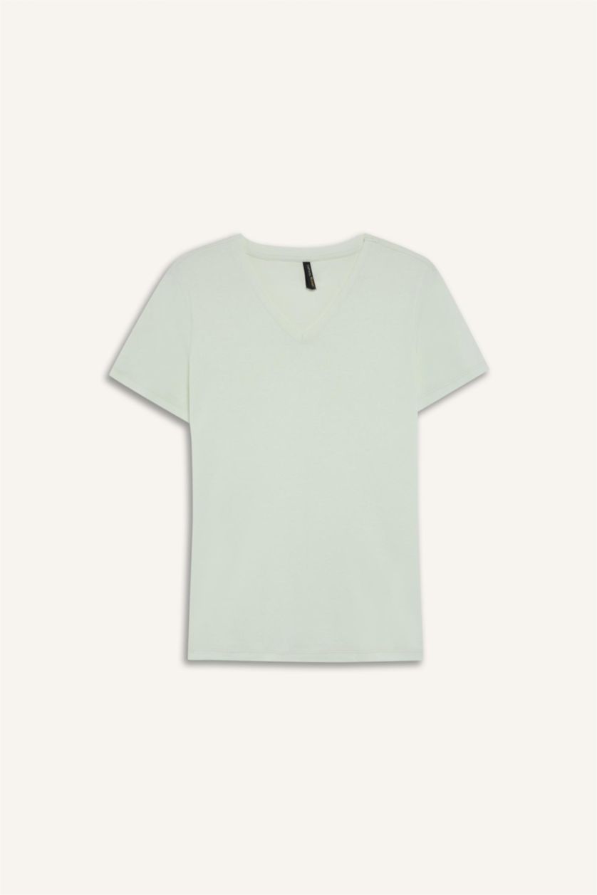 Kadın Deniz Mavisi %100 Pamuk Slım Fıt Basıc Ribana Tişört