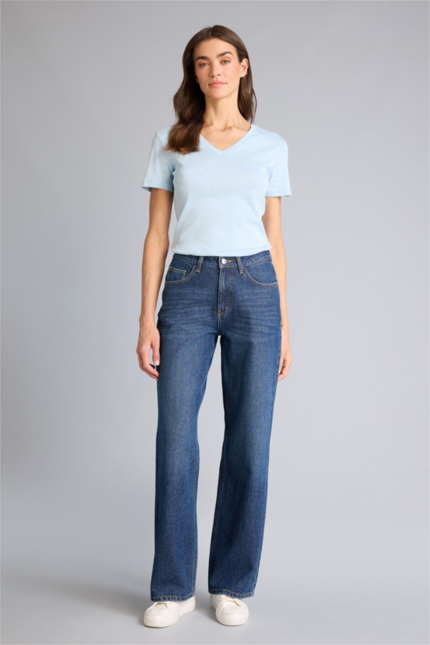 Kadın Açık Mavi Slım Fıt Basıc Ribana Tişört