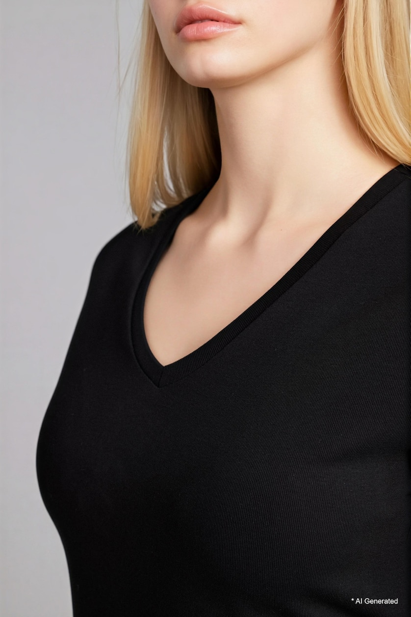 Women Black Slim Fit Ribana Short Sleeve T-Shirt