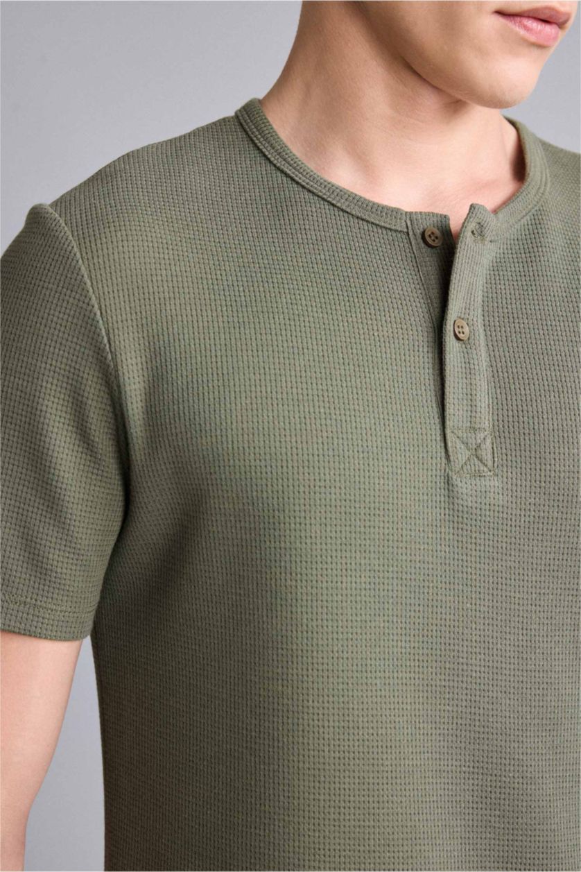 Erkek Haki Slim Fit Kısa Kollu Tişört