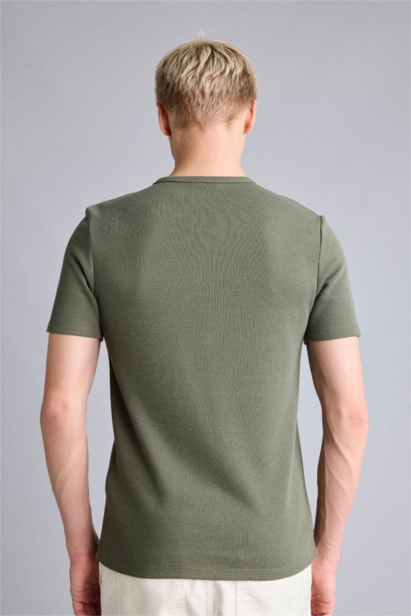 Erkek Haki Slim Fit Kısa Kollu Tişört