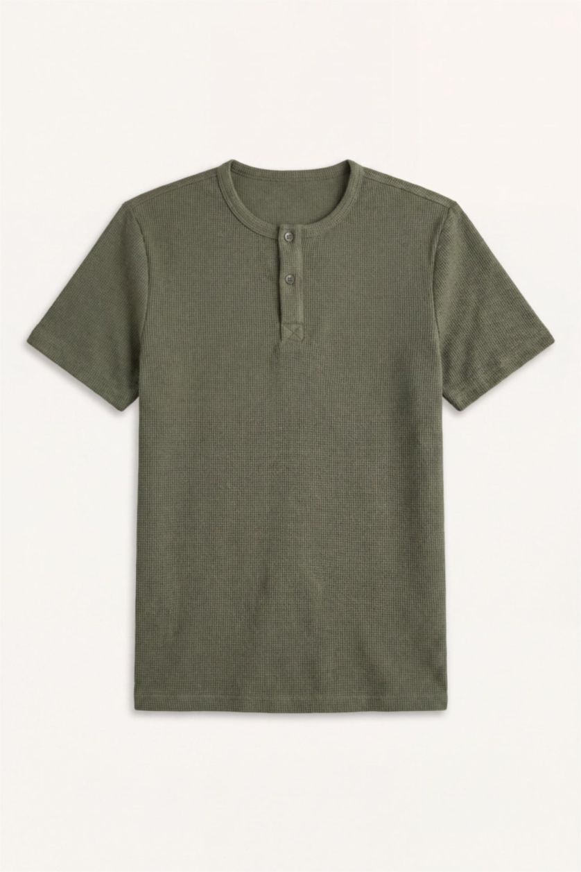 Erkek Haki Slim Fit Kısa Kollu Tişört