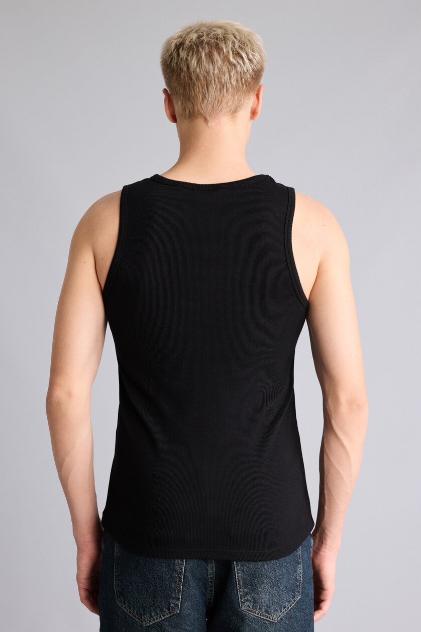Erkek Siyah Regular Fit Henley Yaka Basic Atlet