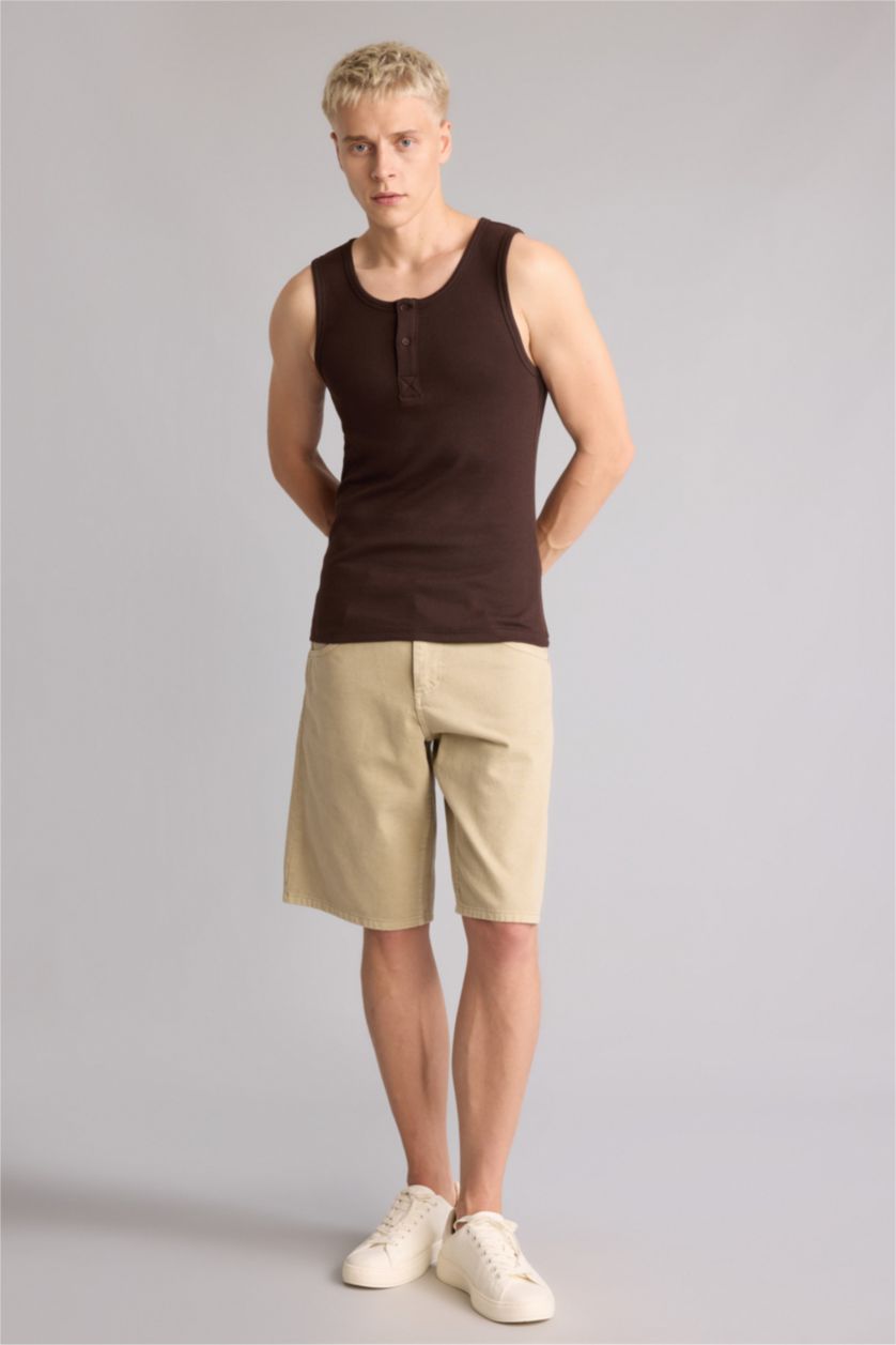 Erkek Kahve Regular Fit Ribana Atlet