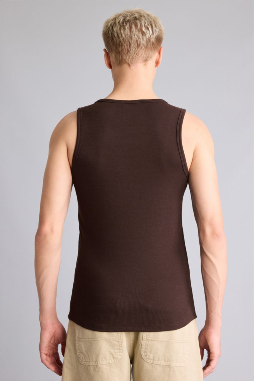 Erkek Kahve Regular Fit Ribana Atlet