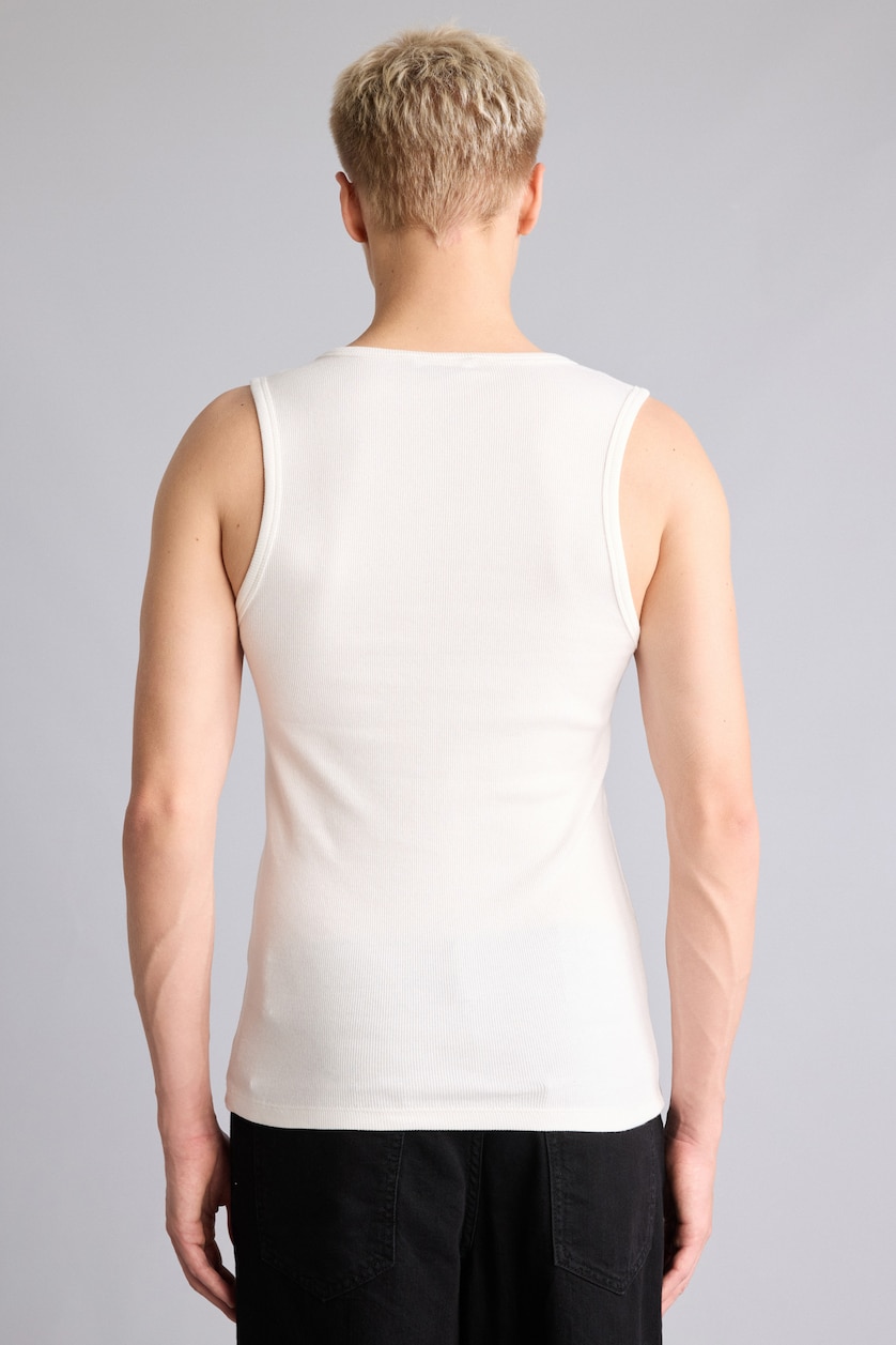 Erkek Beyaz Regular Fit Düğmeli Ribana Atlet
