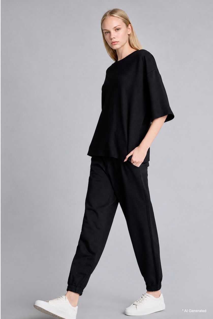 WOMAN Black jogger Thin Sweatshirt Fabric Trousers
