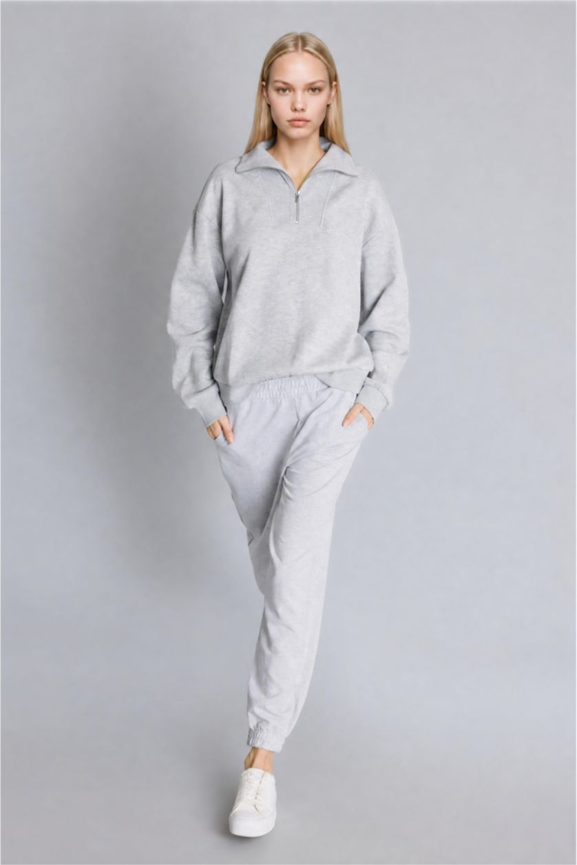 WOMAN Grey Melange jogger Thin Sweatshirt Fabric Trousers