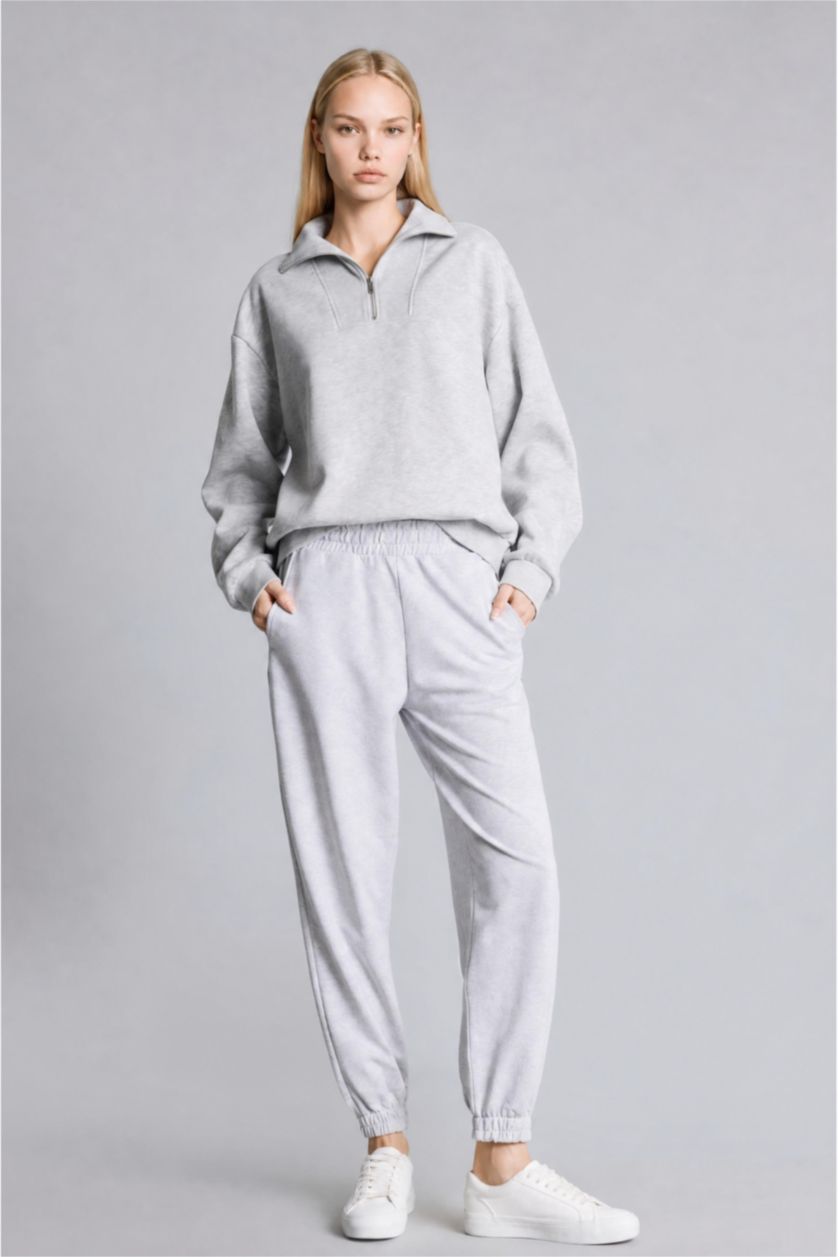 WOMAN Grey Melange jogger Thin Sweatshirt Fabric Trousers