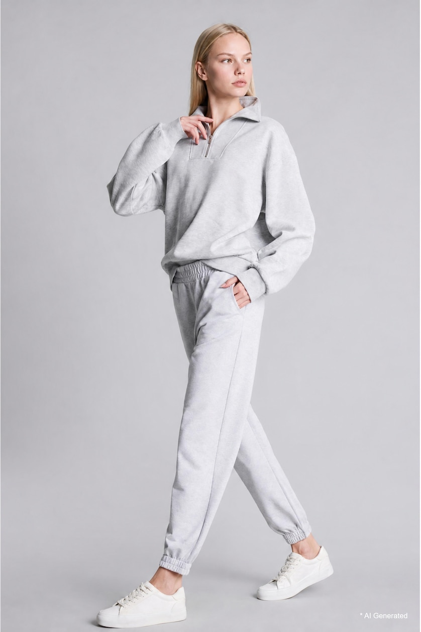 WOMAN Grey Melange jogger Thin Sweatshirt Fabric Trousers