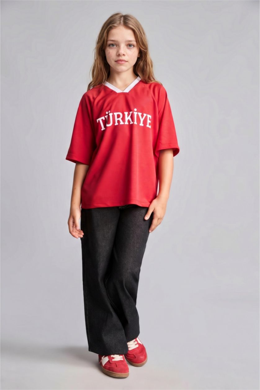 Young Girls - Teen Girls Red Regular Fit Short Sleeve T-Shirt