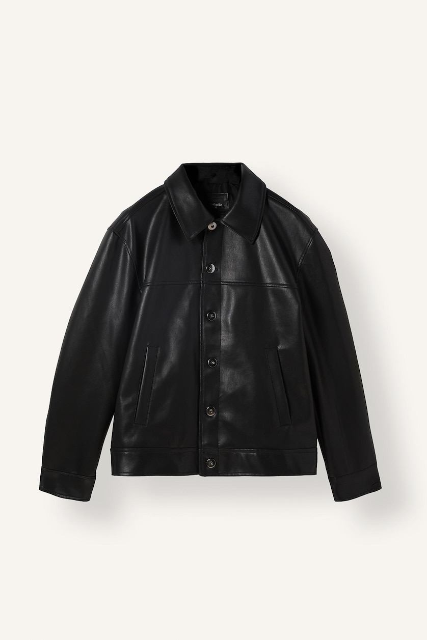 Erkek Siyah Regular Fit Deri Mont
