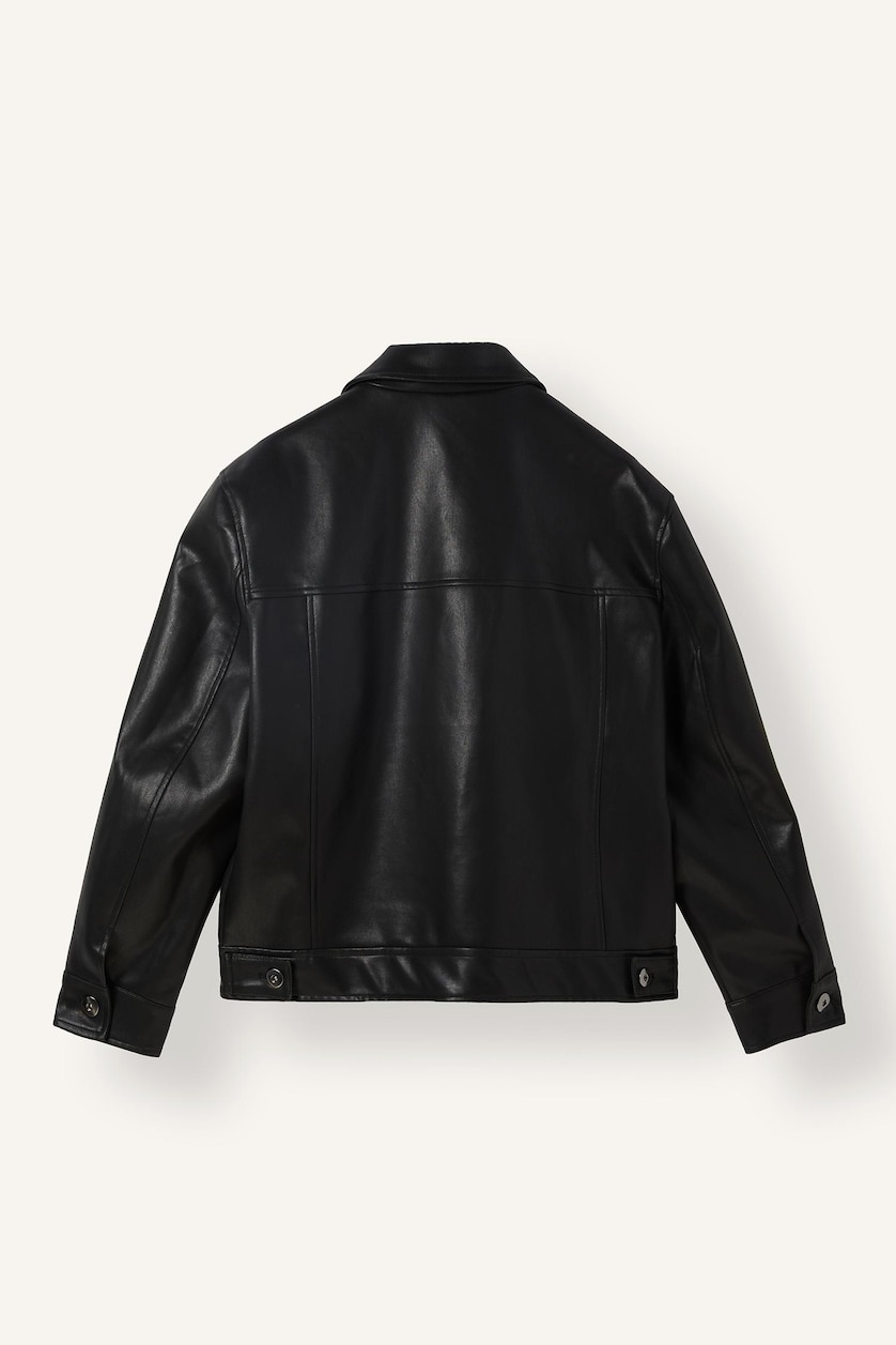 Erkek Siyah Regular Fit Deri Mont
