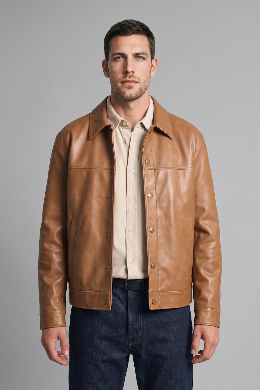Erkek Camel Regular Fit Deri Mont