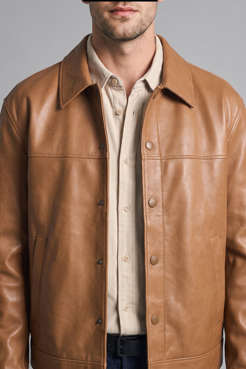 Erkek Camel Regular Fit Deri Mont