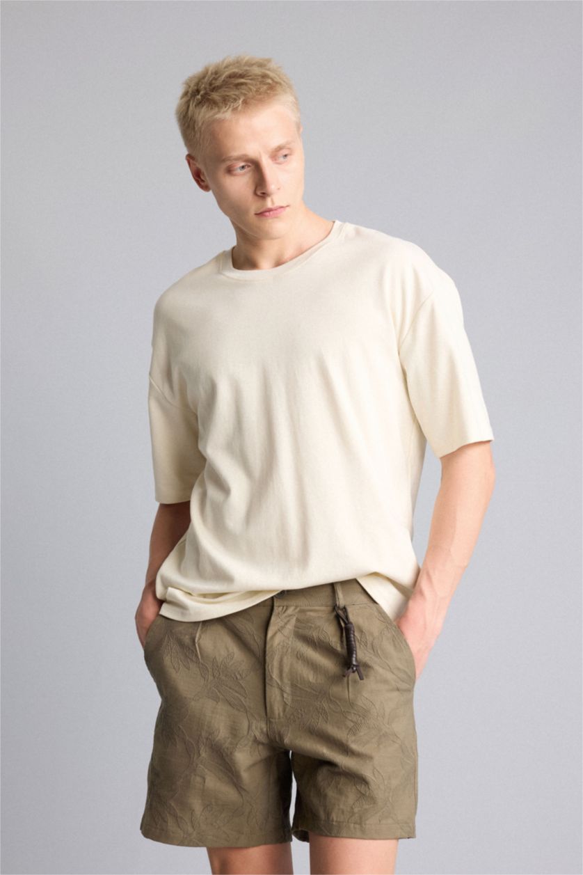 Erkek Açık Haki Relaxed Fit Bermuda Şort