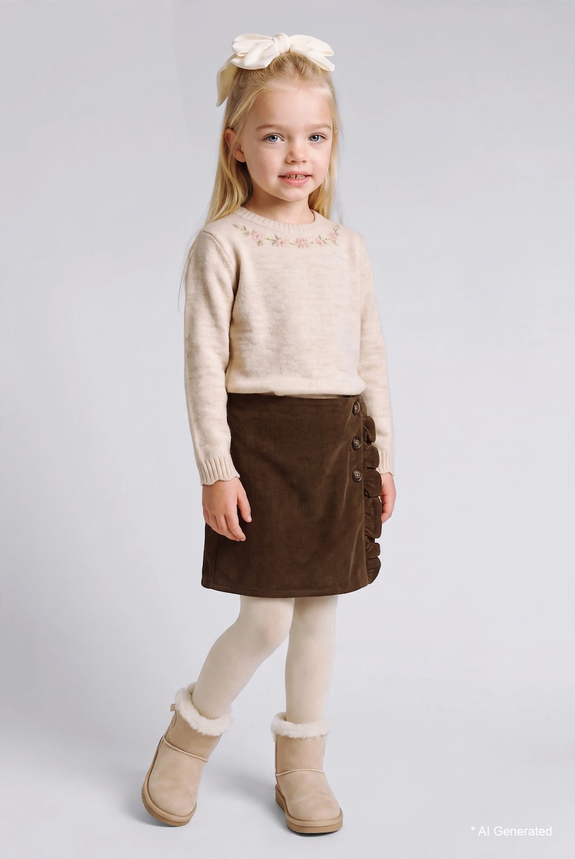 BABY GIRL Brown جيبة مخمل مضلع